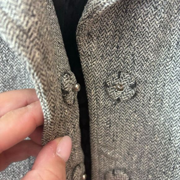 Dana Buchman Blazer Sz 2 Gray Check Silver Metallic Business Office Jacket - Picture 4 of 7